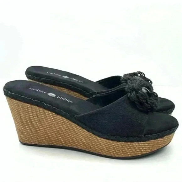 Lindsay Phillips sandals size 8 black platforms - Picture 1 of 12